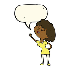cartoon happy woman about to speak with speech bubble