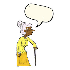 cartoon old woman with speech bubble