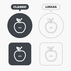 Apple sign icon. Fruit with leaf symbol.