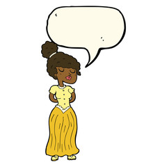 cartoon pretty victorian woman with speech bubble
