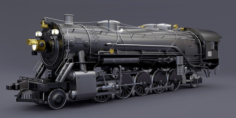 Steam Locomotive 3D Model, old vintage steam locomotovie, isolated © JMG