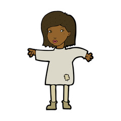 cartoon woman in patched clothing