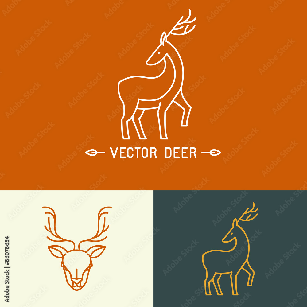 Poster vector deer logo template in trendy linear style
