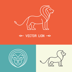 Vector lion logo template in trendy linear style