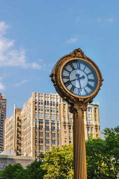 Vintage Golden Street Clock in Broadway, New York
