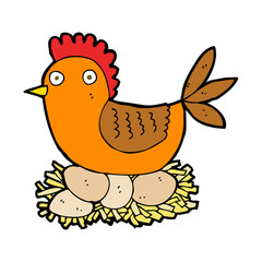 cartoon hen on eggs