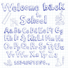 Welcome back to school doodle font on lined sheet