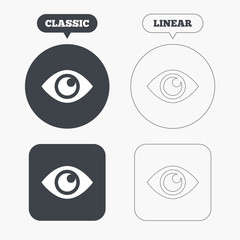 Eye sign icon. Publish content button.
