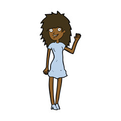 cartoon happy woman waving