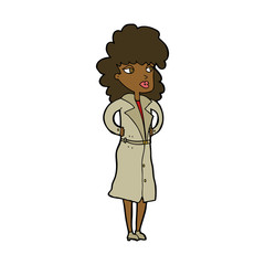 cartoon woman in trench coat