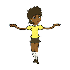 cartoon woman shrugging shoulders