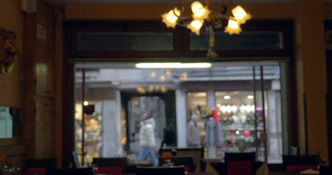 View To The Street Through Window Of Cafe Or Restaurant