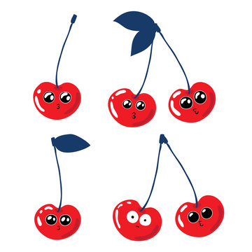 Set of funny cherries on a white background.