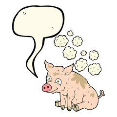 cartoon smelly pig with speech bubble