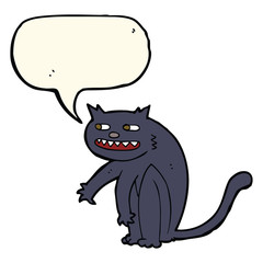 cartoon black cat with speech bubble
