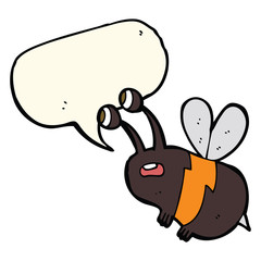 cartoon frightened bee with speech bubble