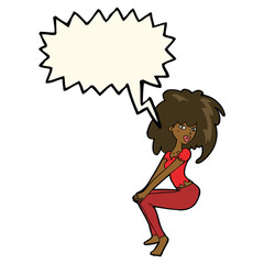 cartoon woman with big hair with speech bubble
