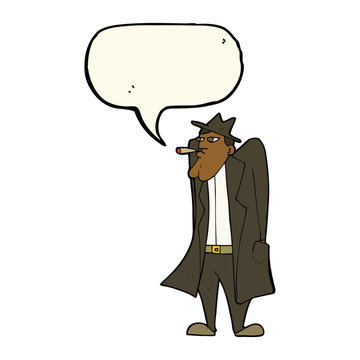 recommend clip art: cartoon man in hat and trench coat with speech bubble