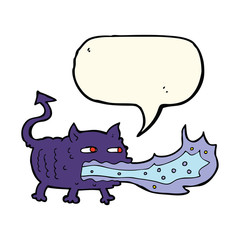 cartoon fire breathing imp with speech bubble