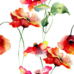Seamless wallpaper with Poppies flowers