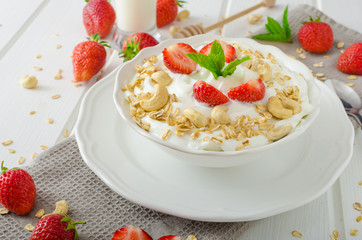 Domestic yogurt with strawberries