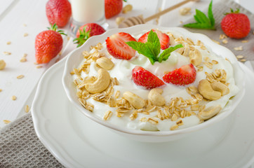 Domestic yogurt with strawberries