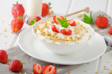 Domestic yogurt with strawberries