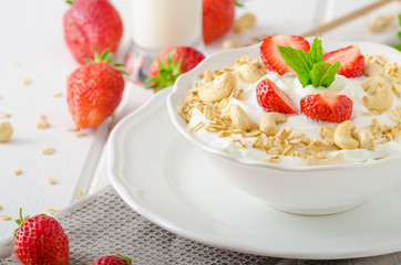 Domestic yogurt with strawberries