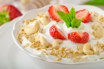 Domestic yogurt with strawberries