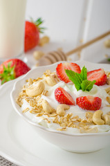 Domestic yogurt with strawberries