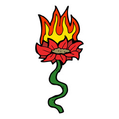 cartoon flower on fire