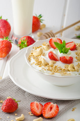 Domestic yogurt with strawberries