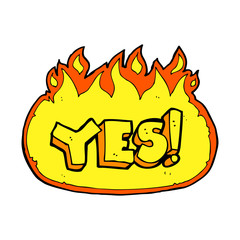 cartoon flaming yes symbol