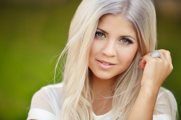 Fototapeta premium Beautiful smiling woman outdoor glamour girl happy lady