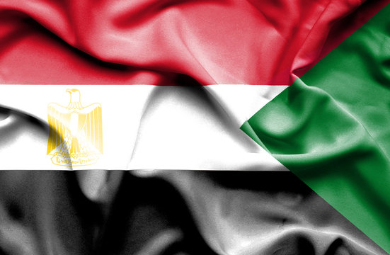 Waving Flag Of Sudan And Egypt