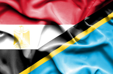 Fototapeta premium Waving flag of Tanzania and Egypt