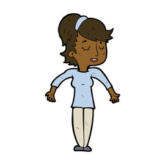 cartoon friendly woman shrugging shoulders