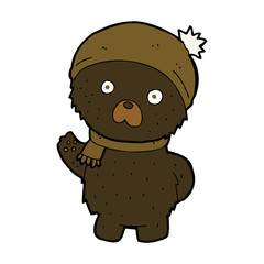 cartoon cute black bear in winter hat and scarf