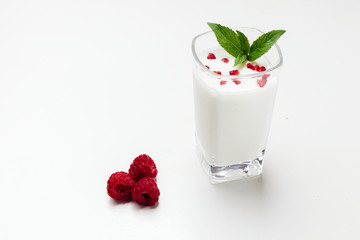 raspberry yougurt on white background
