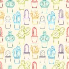 seamless cute sketch cactuses