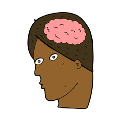 cartoon head with brain symbol