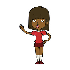 cartoon woman waving