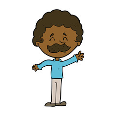 cartoon man with mustache waving