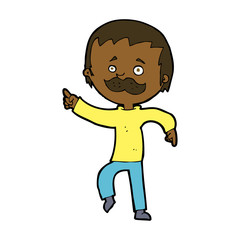 cartoon man with mustache pointing