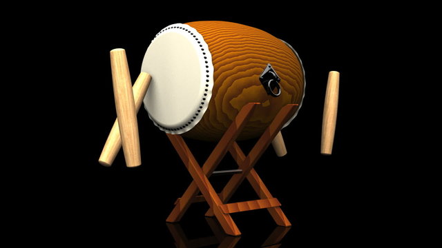 Loopable Asian Drum And Sticks On Black Background