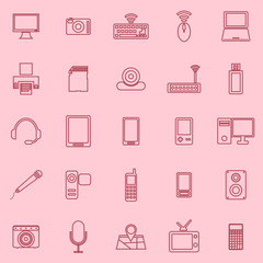 Gadget line icons on pink background