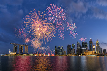 Beautiful fireworks in Marina Bay at Singapore