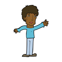 cartoon worried man reaching out