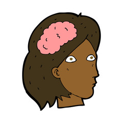 cartoon female head with brain symbol