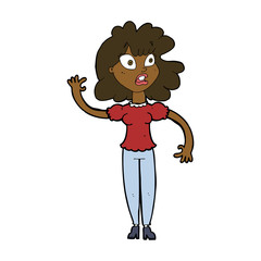 cartoon worried woman waving